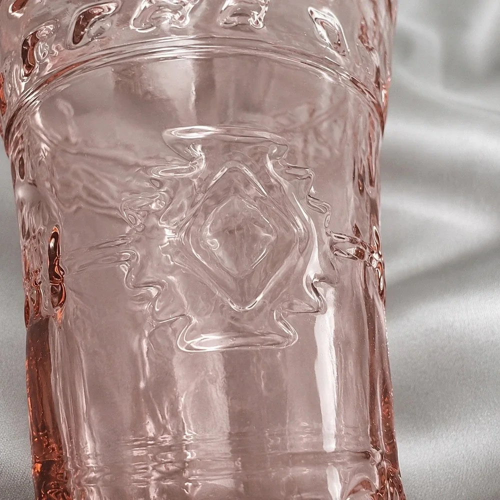 Studio Nova Adirondack Pink Water Goblet Southwestern Embossed Glass 7 Inch